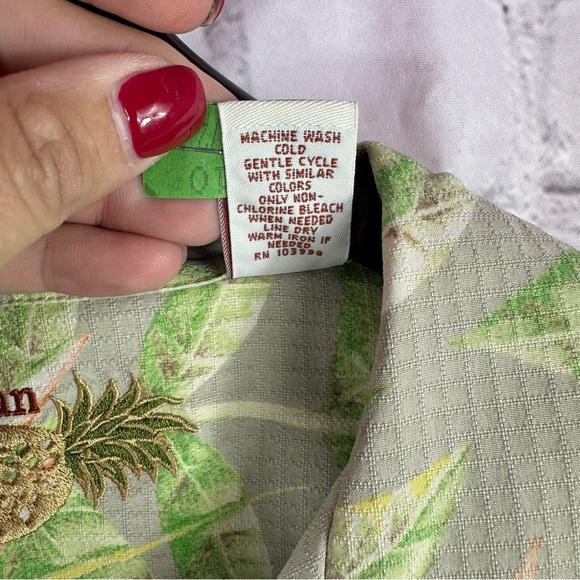 Caribbean silk Tropical floral Leaf pattern casual camp Hawaiian Shirt sz L - Picture 3 of 6